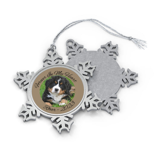 Pet Picture Frame Memorial Ornament - Pewter Snowflake Ornament - Pet's Memorial Ornament, Customized Pet Ornament With Name & Year