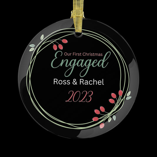 Our First Christmas Engaged - Glass Ornament To Commemorate Your Engagement, Engagement Ornament Gift Berries