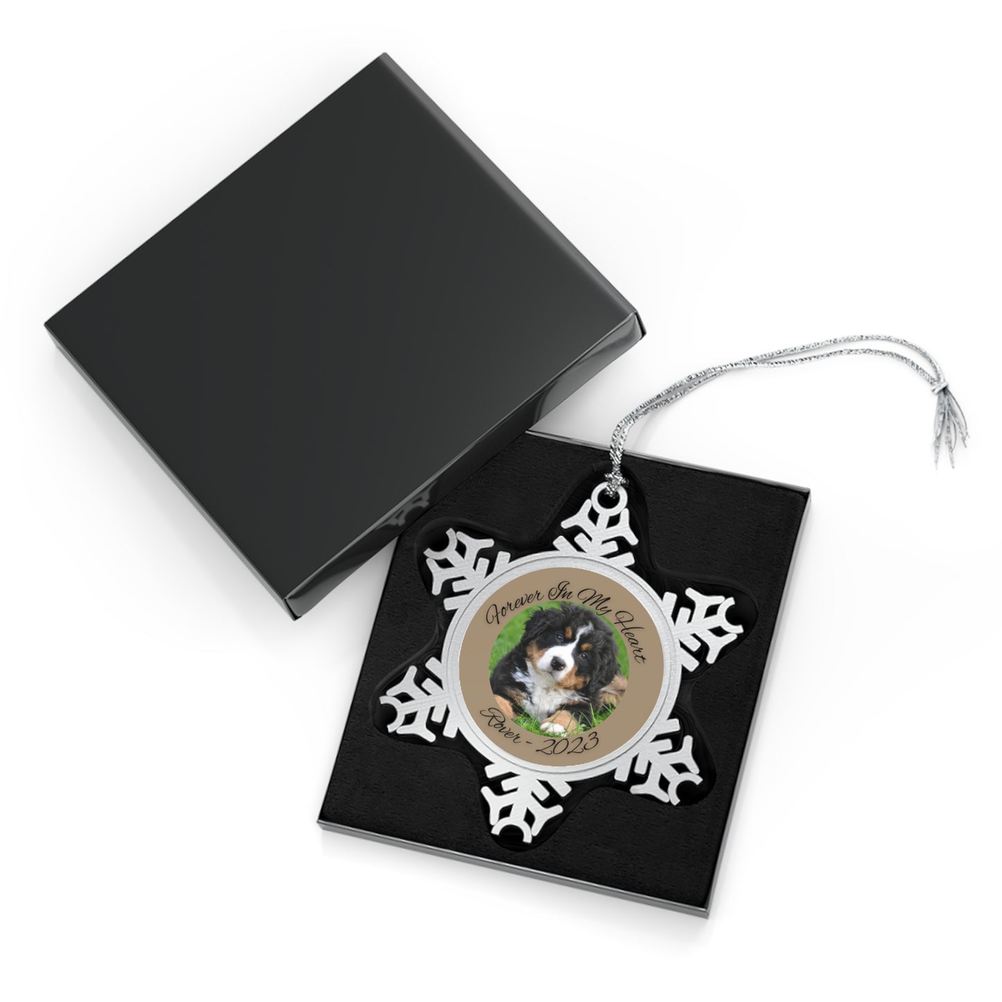 Pet Picture Frame Memorial Ornament - Pewter Snowflake Ornament - Pet's Memorial Ornament, Customized Pet Ornament With Name & Year