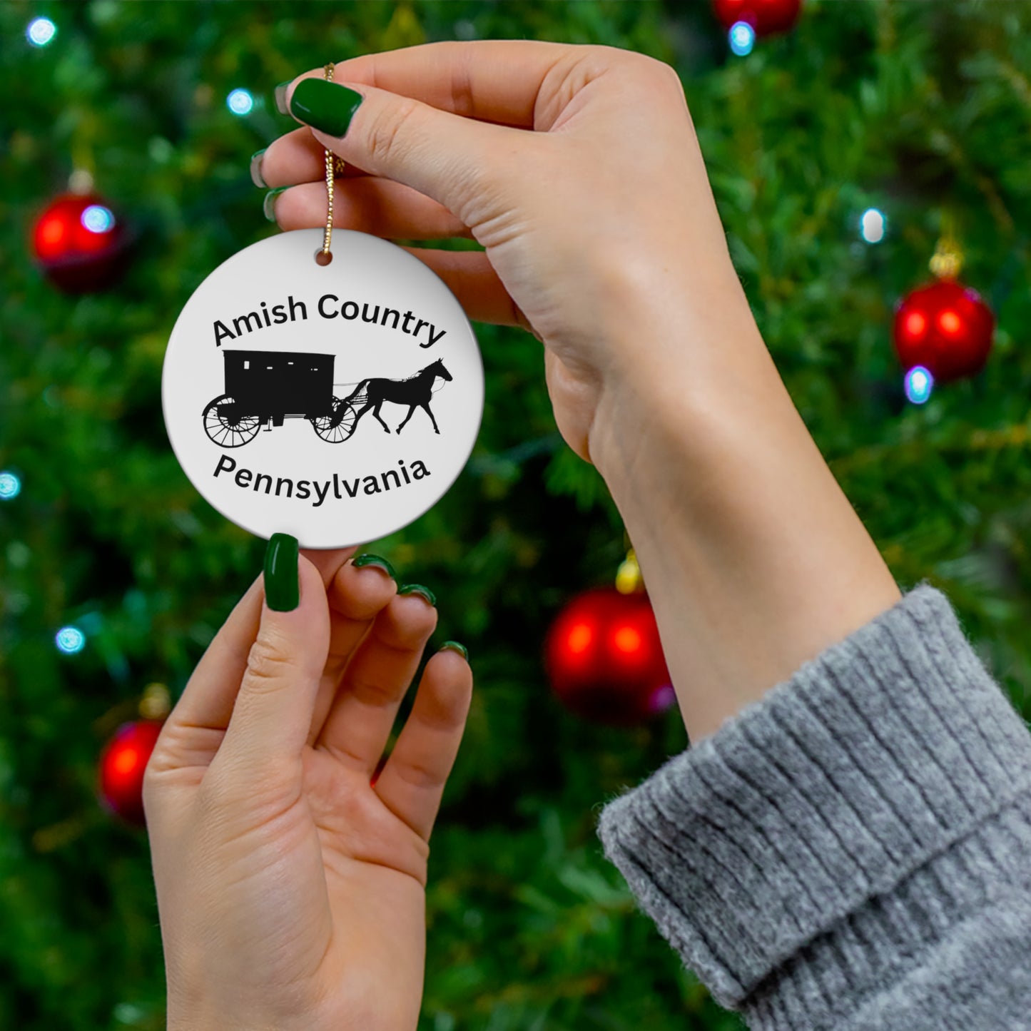 Amish Christmas Ornaments - Travel Christmas Tree Ornaments From Amish Country, Amish Buggy Ornament, Ceramic Ornaments