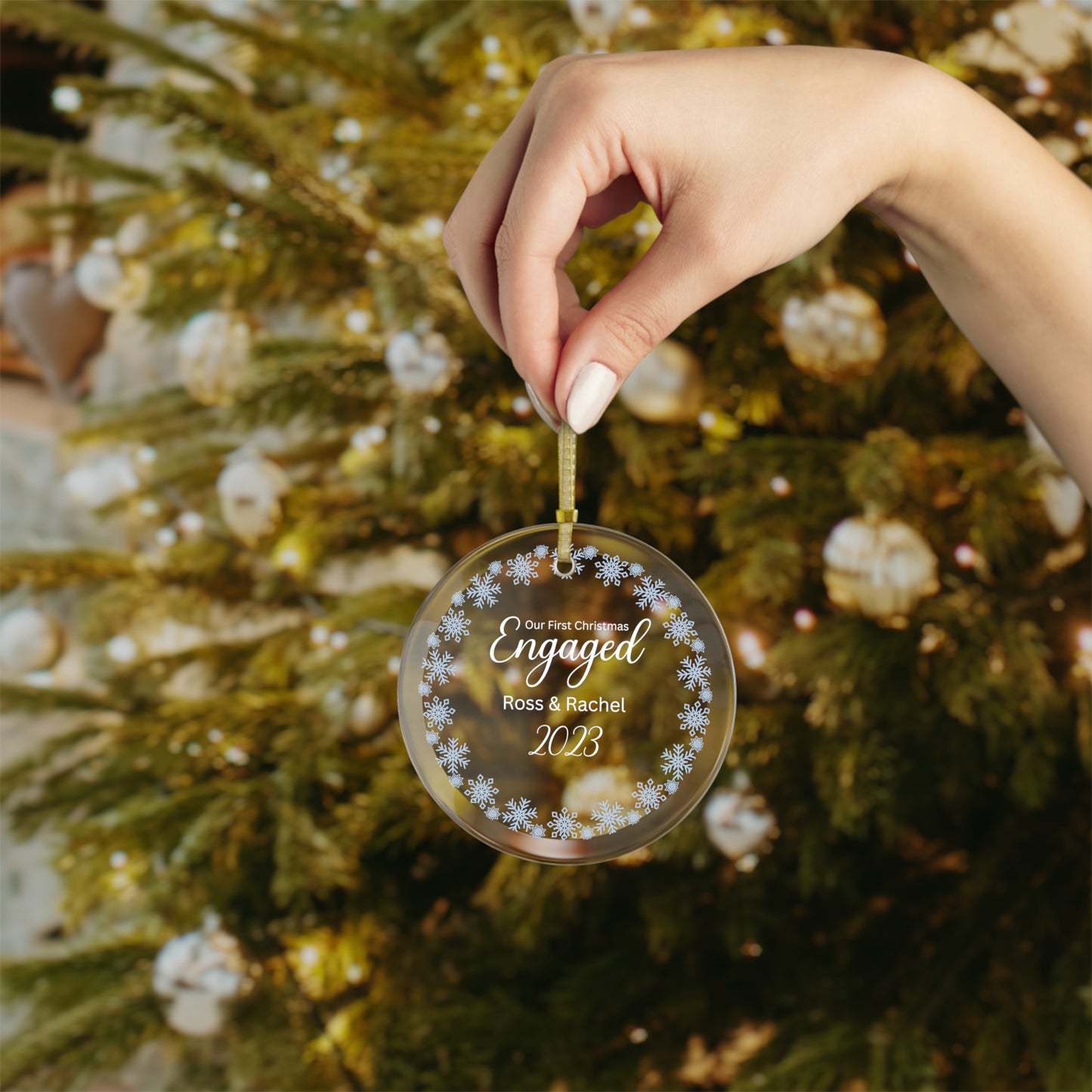 Our First Christmas Engaged - Glass Ornament To Commemorate Your Engagement, Engagement Ornament Gift