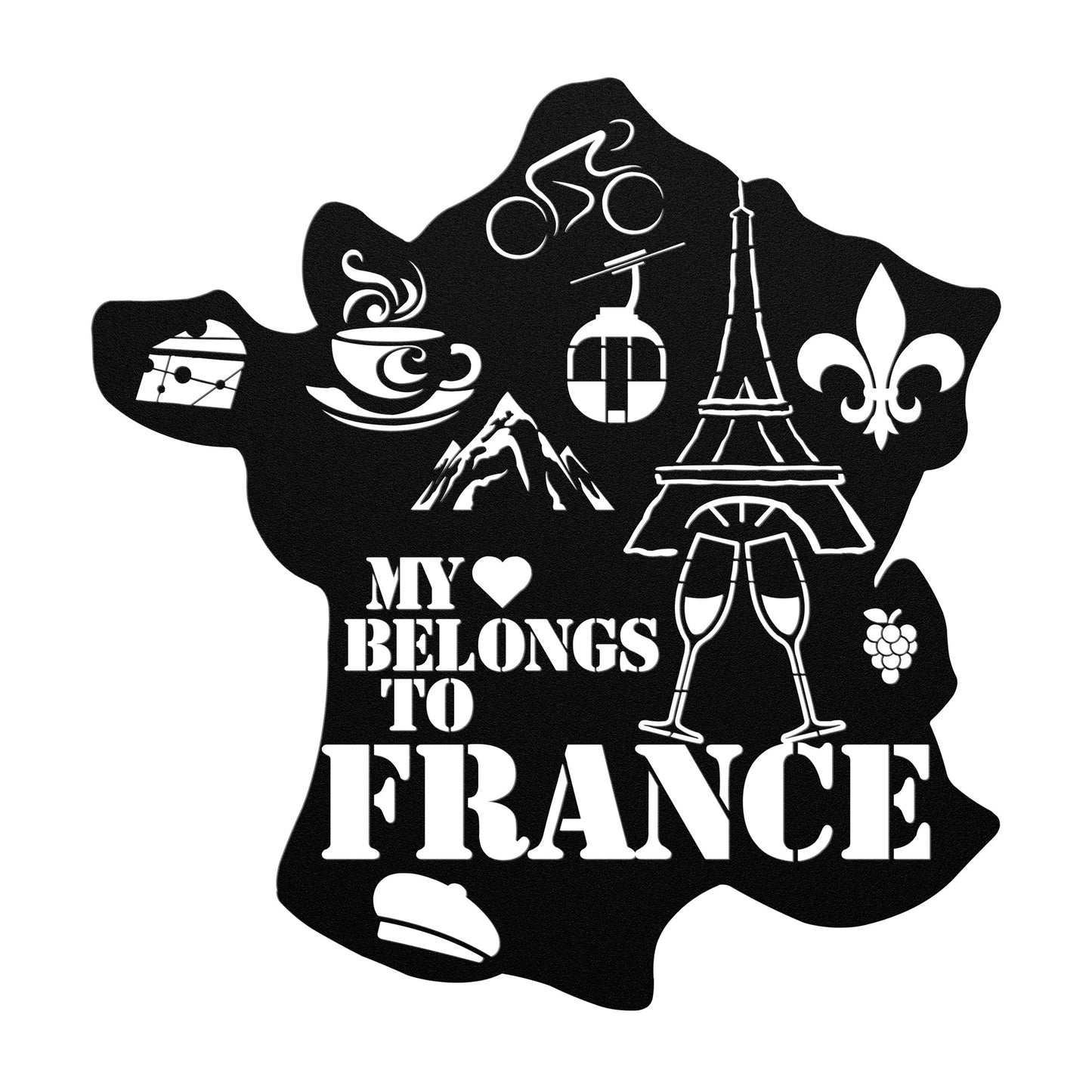 My Heart Belongs To France Metal Wall Art - Beautiful Metal Art Decor Piece To Remind You of Your Favorite Place to Travel and Visit