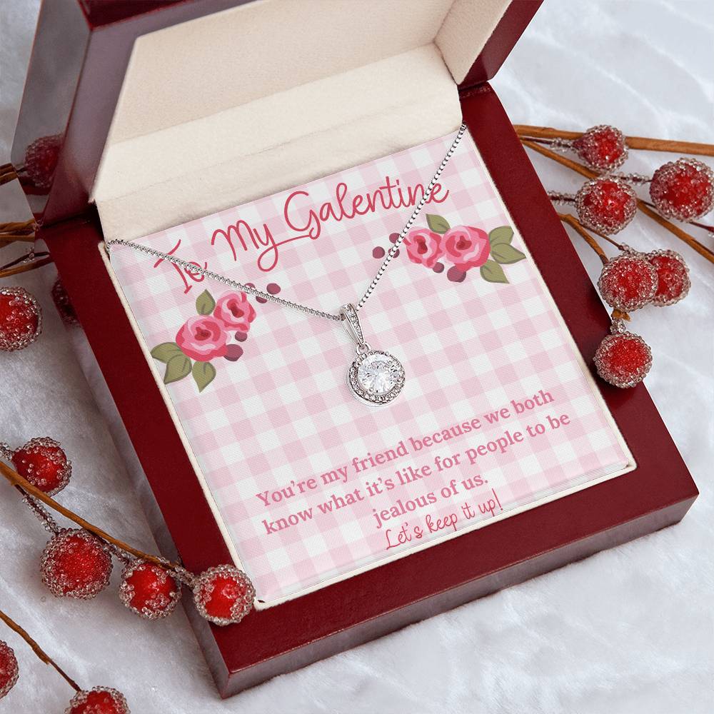 To My Galentine - Cubic Zirconia Pendant Necklace For Your Bestie, Make Her Feel Special With Coquette Sassy Saying, Single's Day Gift