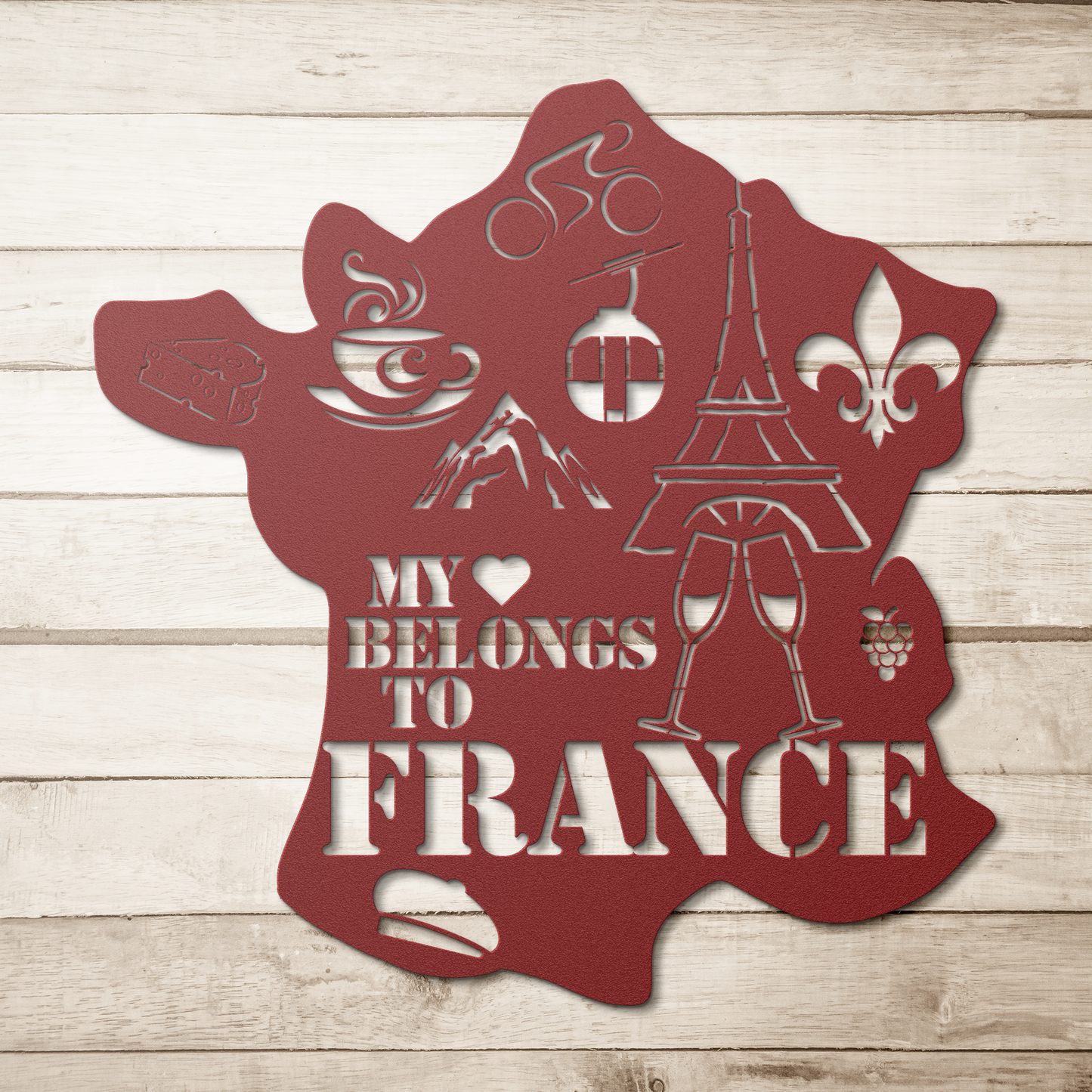 My Heart Belongs To France Metal Wall Art - Beautiful Metal Art Decor Piece To Remind You of Your Favorite Place to Travel and Visit