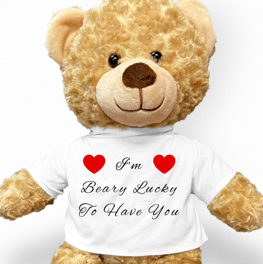 Love You Teddy Bear, I'm Beary Lucky To Have You, Custom Teddy Bear, Gift for Mom, Girlfriend Teddy, Gift for Wife, Teddy Bear for Boyfriend