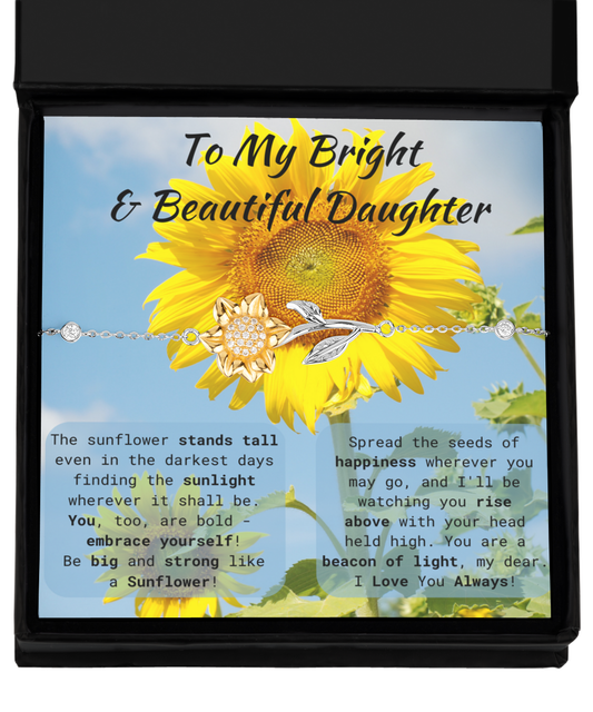 Sunflower Bracelet For Daughter From Mom, Sunflower Bracelet for Daughter from Dad, Sunflower Anklet for Daughter, Sterling Silver 925 Anklet for Daughter with Beautiful Message Card