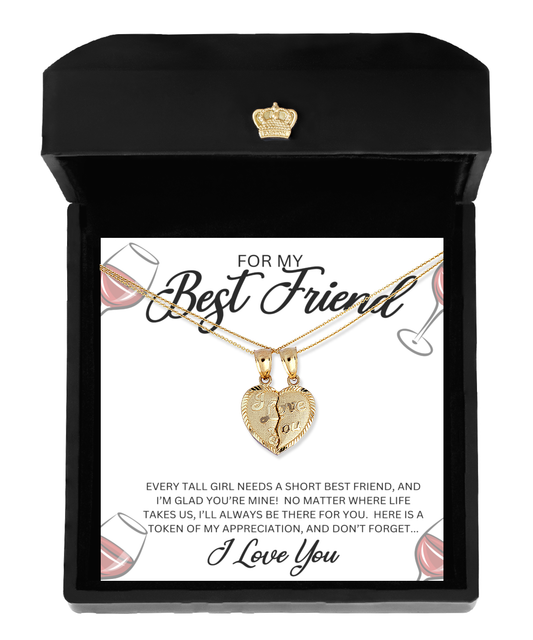 BFF Necklace for 2 Every Tall Girl Needs a Short Best Friend, Best Friend Necklace, Broken Heart Necklace for Best Friends, 10K Gold Half Heart Necklaces