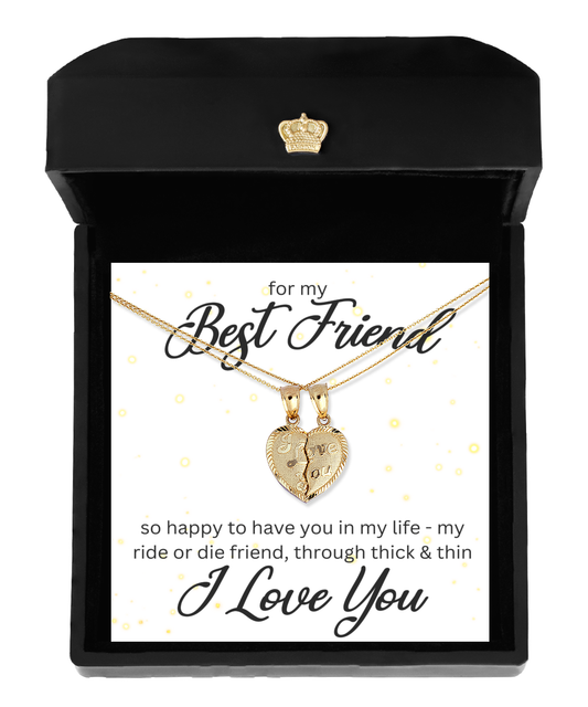 Half Heart Necklace for Best Friends - BFF Necklace Made of 10K Gold, Best Friend Necklace, I Love You Necklace