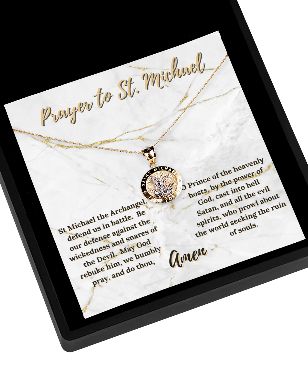Prayer to Saint Michael Gold Necklace, Prayer to St Michael Gold Necklace, 10K Gold Necklace for Men, 10K Gold Necklace for Women