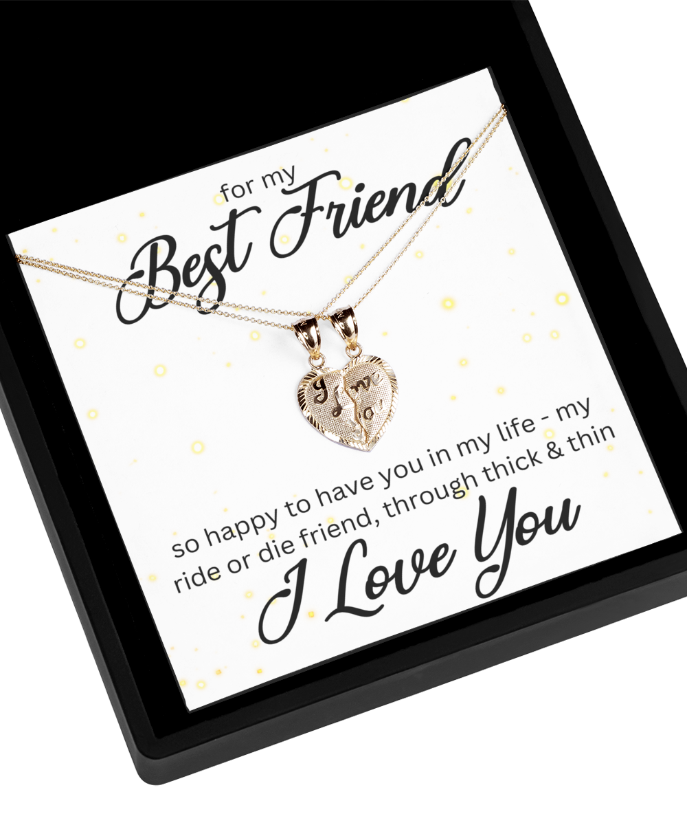 Half Heart Necklace for Best Friends - BFF Necklace Made of 10K Gold, Best Friend Necklace, I Love You Necklace