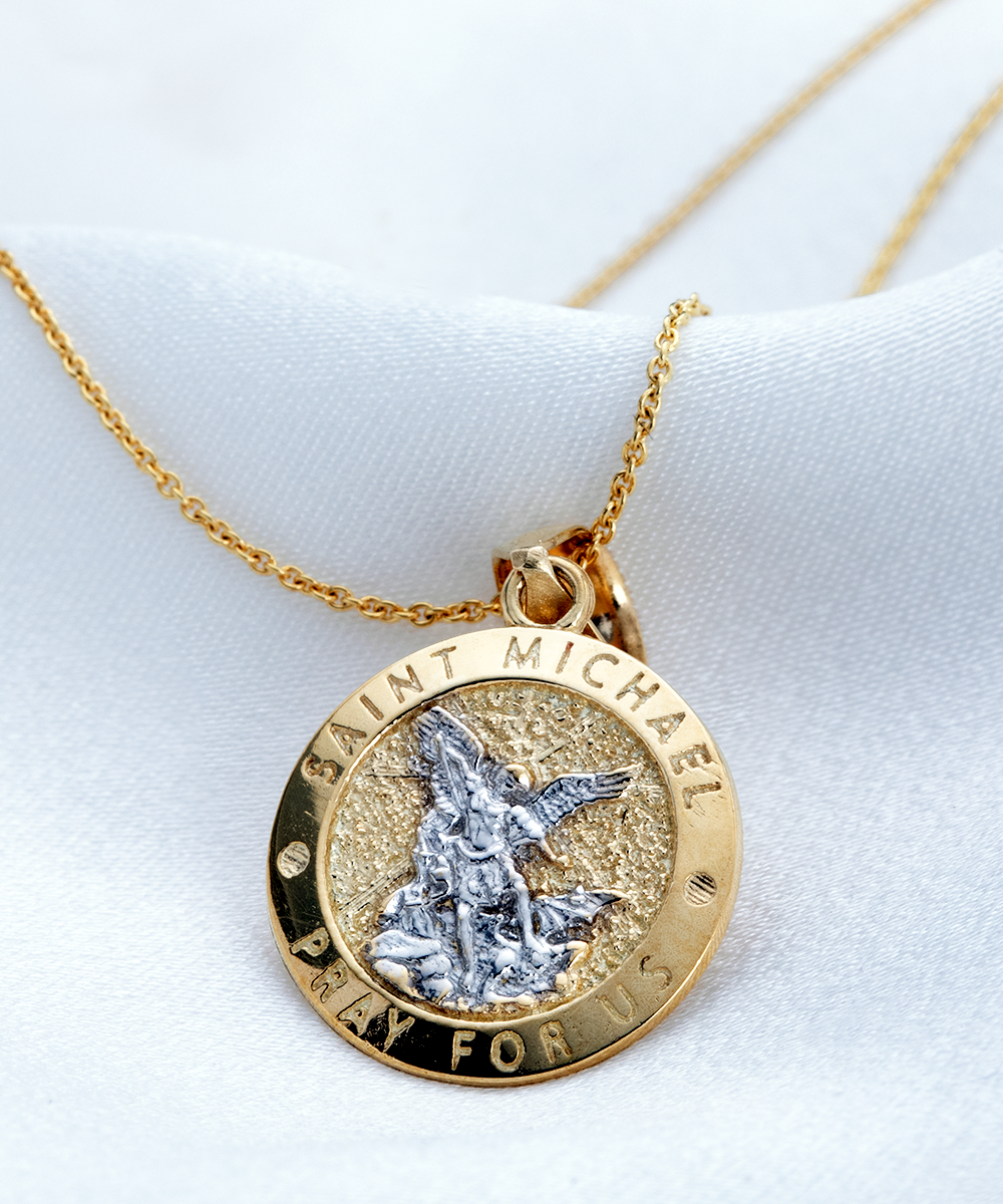 Saint Michael Gold Necklace, St Michael Gold Necklace, 10K Gold Necklace For Men, 10K Gold Necklace for Women 10K Gold Gift Necklace