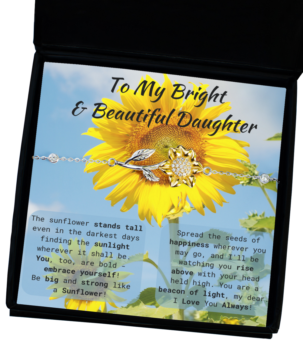 Sunflower Bracelet For Daughter From Mom, Sunflower Bracelet for Daughter from Dad, Sunflower Anklet for Daughter, Sterling Silver 925 Anklet for Daughter with Beautiful Message Card
